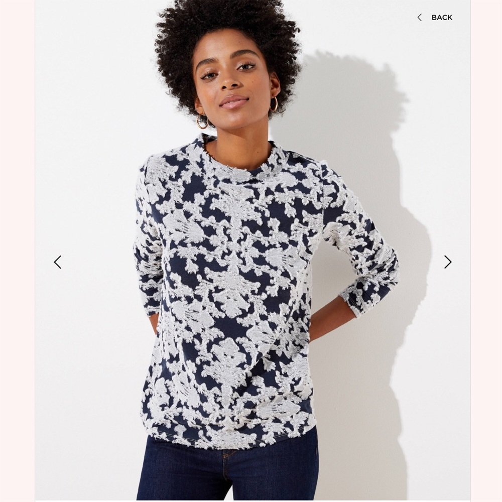 LOFT Floral Ruffled Mock Neck Tee - Picture 1 of 3